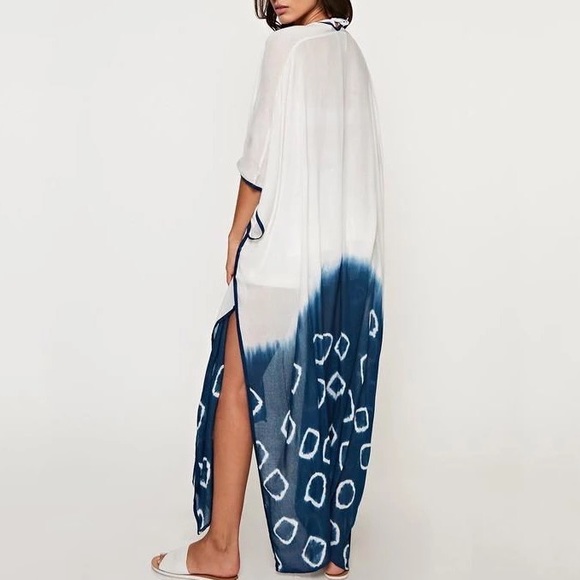 Miami Beach Light Cotton Tie Dye Kimono CoverUp, Boho Summer Long Duster - Picture 5 of 5